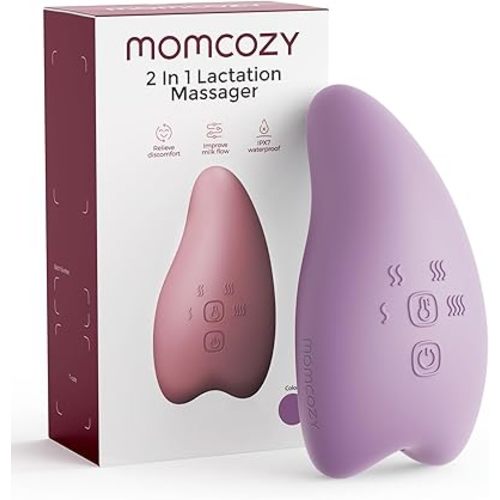 Momcozy A1Pro Lactation Massager, Deep Vibration & Rapid Heating for Clog Relief & Efficient Pumping, Breastfeeding Essentials with Memory Function & Fast Charging, for Postpartum Mom,Lilac