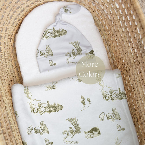 Hospital Outfit Pooh Toile Blanket Baby Girl Sage Green Shower Gift Winnie the Pooh Nursery Decor Pooh Welcome Baby Boy Custom Name Swaddle