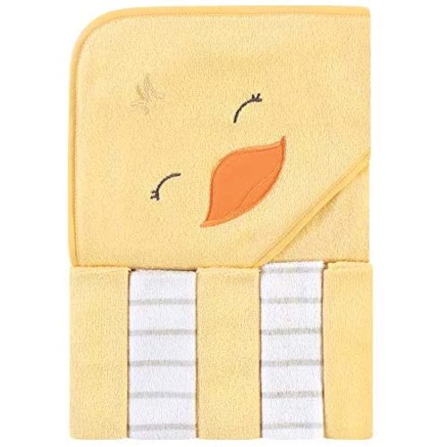 Hudson Baby Unisex Baby Hooded Towel & Five Washcloths, Yellow Duck, One Size