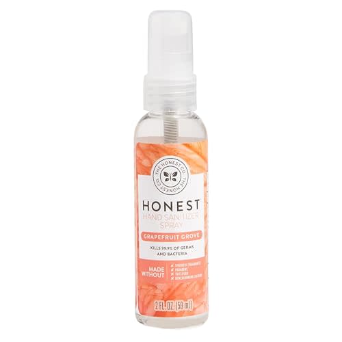 The Honest Company Plant-Based Hand Sanitizer Spray | Kills 99.9% of Germs | Hypoallergenic, Quick-drying + Moisturizing | Grapefruit Grove, 2 fl oz