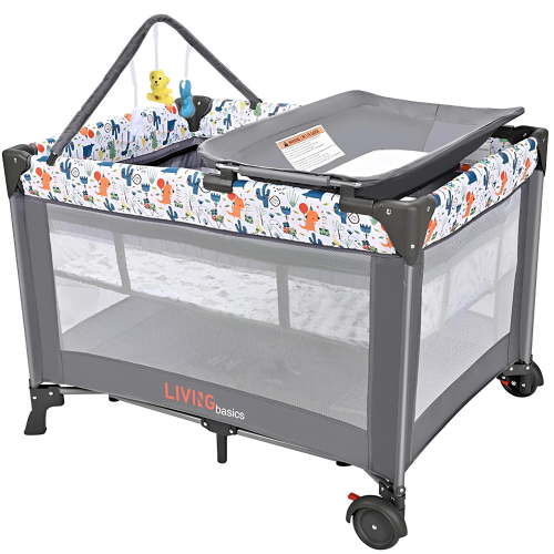 Portable Baby Playard with Bassinet and Changing Table, Foldable Travel Playard Baby Playpen Crib Bed, Grey - Walmart.ca