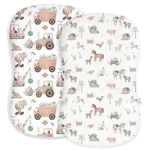 Baby Lounger Cover 2 Pack, Infant Lounger Cover, Little Farm | 31.5'' x 21.6'', Soft, Breathable & Stretchy, Fits Most Baby Lounger Pillows, Envelope Closure, Covers Only, Little Farm
