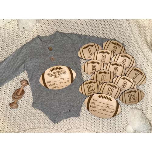 Football Themed Monthly Milestone Signs + Baby Stats Sign - perfect for hospital and newborn pictures!