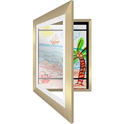 Americanflat Kids Artwork Picture Frame in Gold - Displays 8.5x11 With Mat and 10x12.5 Without Mat - Composite Wood with Shatter Resistant Glass - Horizontal and Vertical Formats