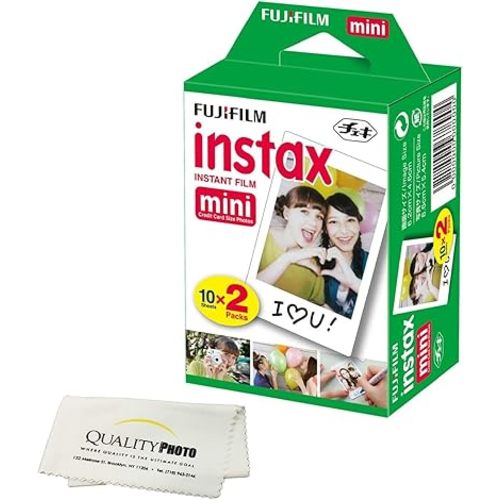 Fujifilm INSTAX Mini Instant Film (White) for Fujifilm Mini 8,9,11,12 Cameras w/Microfiber Cloth by Quality (20 Prints)
