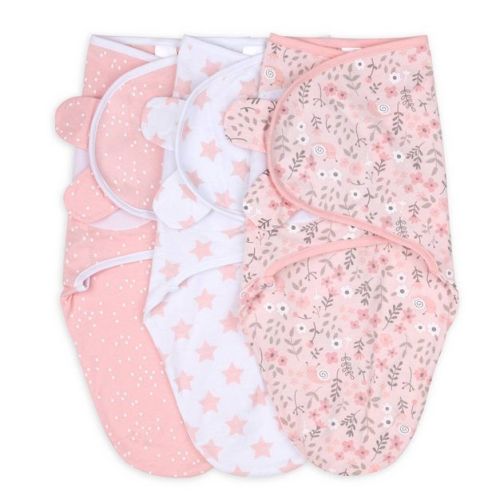 The Peanutshell Swaddle Wrap - Pink Floral Stars - M/l 3pk