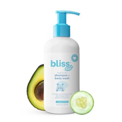 Bliss Baby Shampoo & Wash 2-in-1, For Babies, Kids & Adults with Sensitive Skin - Pediatrician Approved - Dermatologist Tested - Vegan, Fragrance-Free & Hydrating - Shea Butter, Cucumber & Calendula