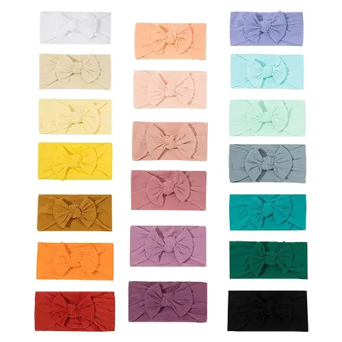 20PCS Baby Soft Nylon Headbands Hairbands With Hair Bows,Elastics Head Wrap Hair Accessories for Newborn Baby Girls Infant Toddlers Kids (ONE SIZE FIT ALL)