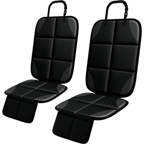 Car Seat Protector MHO+All 2 Pack Auto for Child Baby Car Seats - Large CarSeat Sit Savers Mat with Waterproof 600D Fabric & 2 Storage Pockets, Crash Test Approved