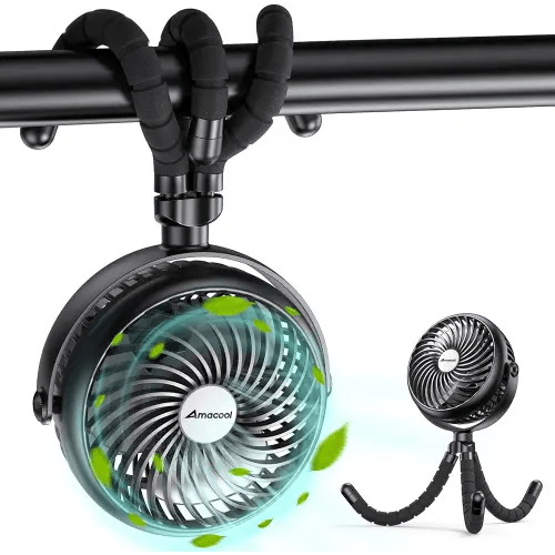 AMACOOL Baby Stroller Fan 20H Work Time Battery Powered Clip on Fan with Flexible Tripod for Car Seat Crib Bike Treadmill Umbrella Wheelchairs