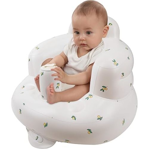 Inflatable Baby Seat for Babies 3 Months and Up, Toddler Floor Seats for Sitting Up, Built in Air Pump Baby Seats for Kids, Blow Up Baby Chair with Back Support - Oliver