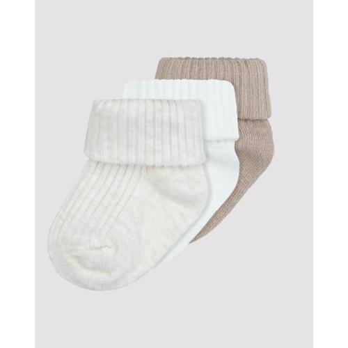 Baby Cotton Blend Turn Over Rib Cuff Socks 3 Pack - Underworks - OAT, WHITE, LATTE - 1-3