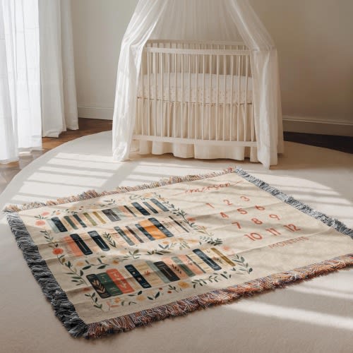 Custom Book-Themed Milestone Woven Blanket, Book Blanket for Nursery Decor, Wildflowers Books Monthly Blanket, Baby Shower Booklover Mom