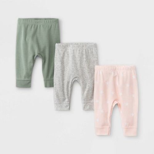 Baby Girls' 3pk Star Print Basic Jogger Pull-on Pants - Cloud Island™ Dark Green