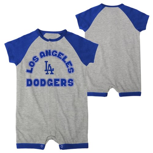 Newborn & Infant Los Angeles Dodgers Heather Gray Extra Base Hit Raglan Full-Snap Romper