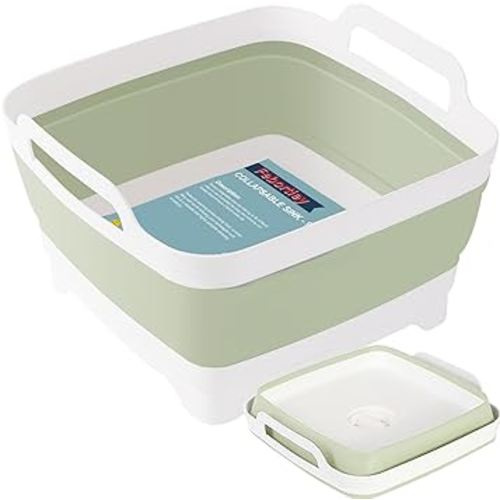 Febortiey Collapsible Wash Basin 9L-Dish Pans for Washing Dishes in Sink Washing Basin with Drain Plug-Multiuse Foldable Sink Tub Dish Washing Tub Portable Sink