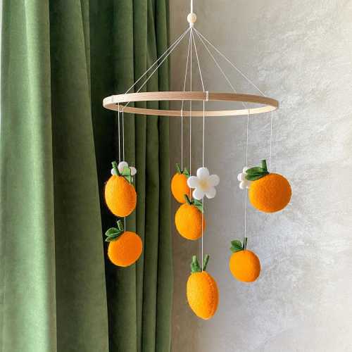 Clementine Baby Mobile, Felt Orange Crib Mobile Nursery Decor
