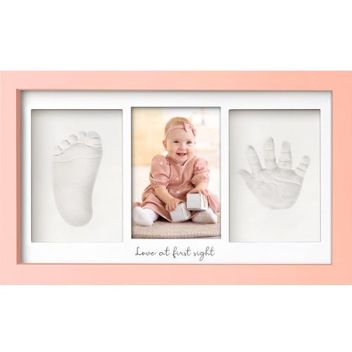 Baby Hand and Footprint Kit - Clay Handprint Keepsake Frame, Newborn Nursery Picture Frame, Personalized New Mom Gifts for Baby Shower & Registry (Sweet Pink)