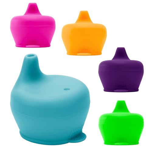 Healthy Sprouts Silicone Sippy Cup Lids - Spill Proof, Fits Any Cup, BPA-Free, Durable & Soft for Babies & Toddlers, Quick to Attach - 5 Pack Silicone Lids for Cups (Purple, Pink, Green, Orange, Teal)