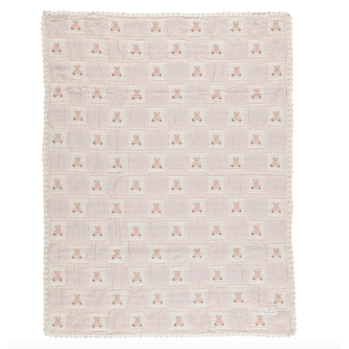 Pink Teddy Bear Patchwork Blanket
