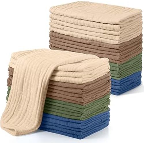 Buryeah Muslin 20 Pcs Burp Cloths Large 20" x 10" 100% Cotton 6 Layers Ultra Absorbent and Soft Hand Washcloths for Baby Drool and Messes Gentle Burp Cloth for Boys & Girls(Vintage Color)