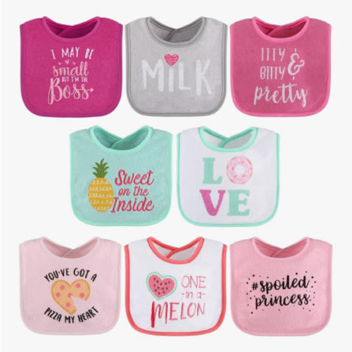 The Peanutshell Baby Girl Terry Bib Set of 8-100% Cotton, Soft, Absorbent Baby Bibs, Toddler Girl Set, Newborn & Infant Bib - Pink