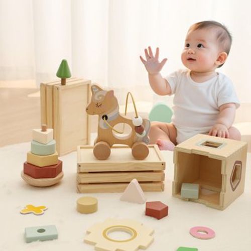 Freniland™ - Unicorn Baby Gift Set for 12+ Months, 12Pcs Shape Sorter,Stacker, Bead Coaster Toy (CPC Certified)