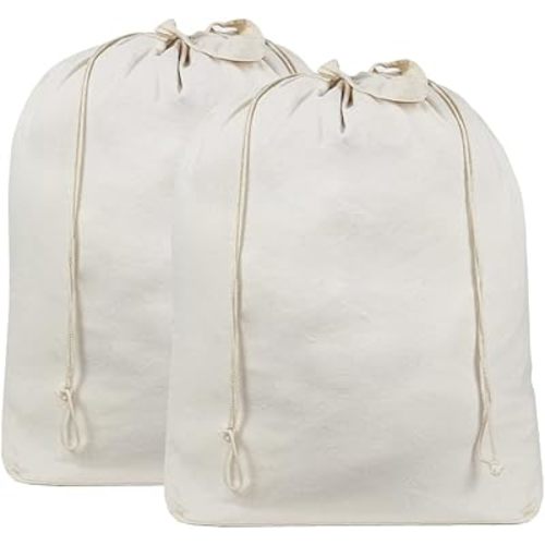 AMJ 2 Pack - Extra Heavy Duty Washable Laundry Bag with Drawstring, Cotton Laundry Bag for Sleeping Bag, Laundry Hamper Liner and Travel, Beige
