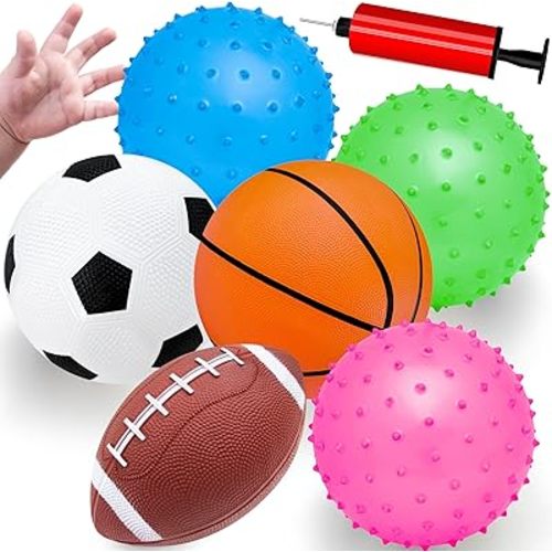 Kids Ball, Balls for Toddlers 1-3, Set of 6 Toddler Ball, Outdoor Toy for Kids, Soft Balls for Kid, Baby Sports Beach Toys, Green&Safe Soccer Basketball Baseball Rugby with Free Bump