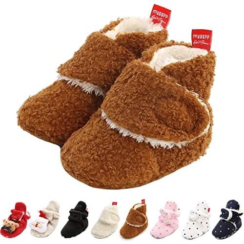 GDSDYM Baby Booties Cozy Fleece Slippers Soft Baby Shoes With Gripper Soles, Winter Warm Infant Newborn Crib Sock Shoes First Walkers