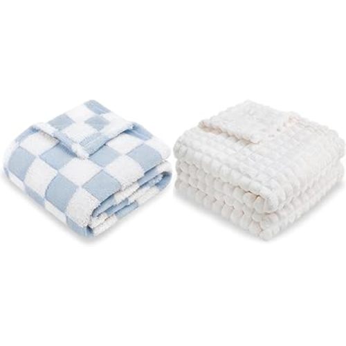 HOMRITAR Checkered Baby Blanket for Boys Girls Warm Cozy Reversible Checkerboard Toddlers Blanket, Fluffy Fuzzy Plush Lightweight Bed Blanket with Chessboard Grid Design 380GSM