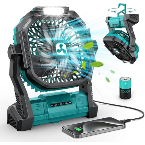 Portable Fan Rechargeable, 20000mAh Cordless Battery Powered Fan with LED Lantern, USB C Battery Operated for Travel Bedroom Home Camping Tent Office Beach Desk Fishing Table