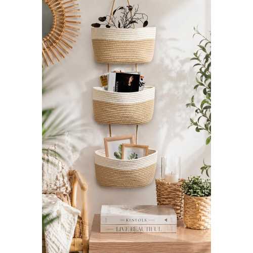 3-Tier Hanging Wall Organizer – Natural Jute Rope Storage Basket