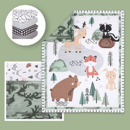 The Peanutshell Woodland Camo Crib Bedding Set And 4 Pk Sheets - 7 Piece Set