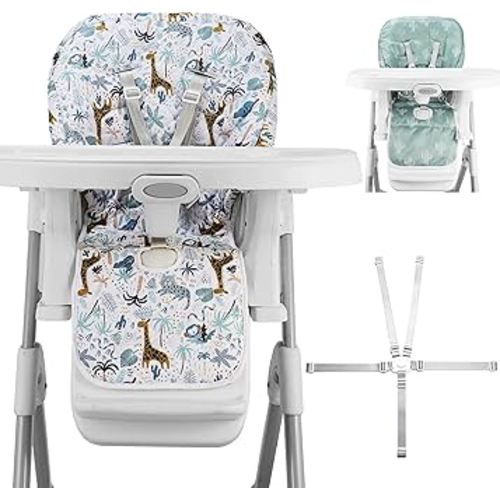 Baby High Chair Cover 2-in-1 Reversible, Includes 5-Point Harness Strap, Waterproof & Soft Dual-Side High Chair Pad Cushion, Machine Washable, Extra Thick Highchair Protector - Green