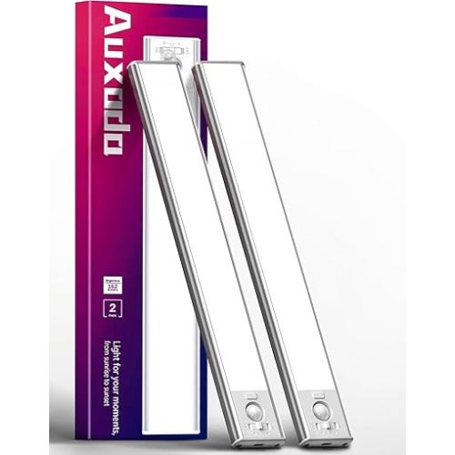 Under Cabinet Lighting 2 Pack, 2200mAh Motion Sensor Light Indoor, Rechargeable Closet Lights Motion Sensored, Adjustable Brightness, Under Counter Lights for Kitchen
