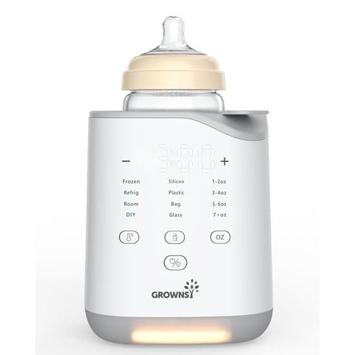 GROWNSY Bottle Warmer, 2024 Fast Baby Bottle Warmer for Breastmilk & Formula, Smart Temperature Control, with Timer, Thaw, Food Heater, Night Light, Calentador De Biberones for All Bottles