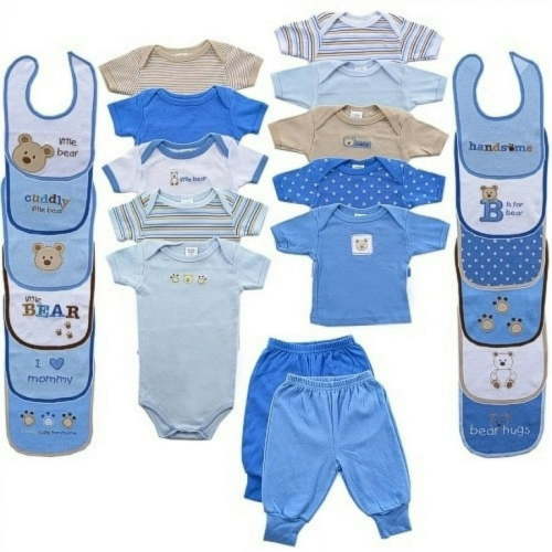 Luvable Friends Baby Boy Layette Gift Cube, Blue Bear, 0-3 Months