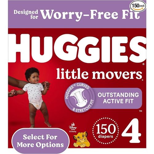 Huggies Size 4 Diapers, Little Movers Baby Diapers, Size 4 (22-37 lbs), 150 Count, Packaging May Vary