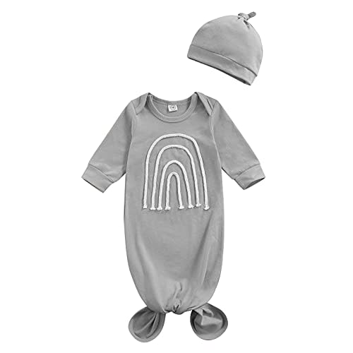 Newborn Baby Nightgowns Long Sleeve Sleeping Bags with Cute Hat Set Coming Home Outfits