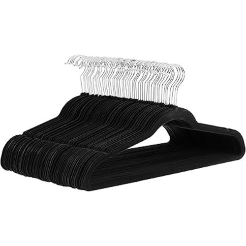 Amazon Basics Slim, Velvet, Non-Slip Suit Clothes Hangers, Pack of 50, Black