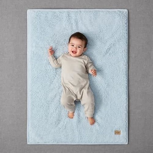 UGG Blakely Baby Blanket Comfy Cozy Machine Washable Luxury Throw Blankets for Newborn Babies Plush Sherpa Blankie Soft Gentle on Skin, 41 x 31-Inch, Sky Blue : Baby