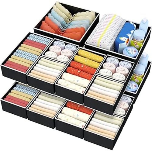 DIMJ Drawer Organizer Clothes - 12 Pack Baby Dresser Organizer for Nursery, Fabric Baby Clothes Organizer Nursery Organization for Sock Underwear Bra Tshirt, Foldable Closet Drawer Organizer Bedroom