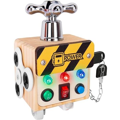Toddler Toys for 1 2 3 Year Old, LED Busy Cube for Kids, Sensory Toys for Toddlers, Wooden Montessori for Travel, Preschool Educational for Kids, Birthday Gifts for Boys, Girls