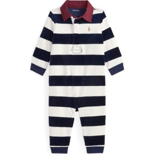 Stripe Cotton Blend Velour Romper, 3M