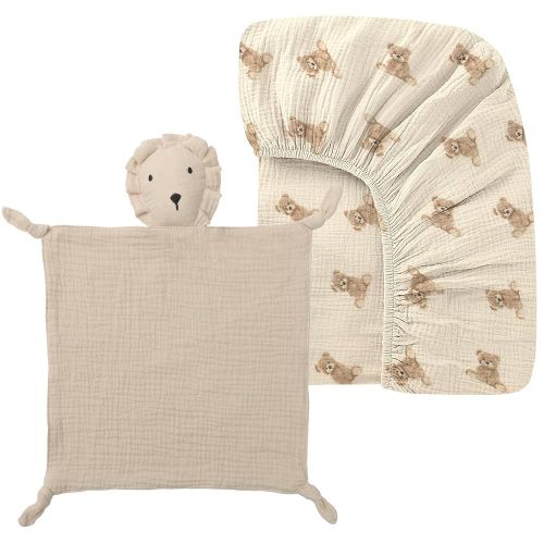 52x28 Inches Muslin Crib Sheets Fitted Crib Mattress Sheet, Organic Cotton Lion Loveys Soft & Breathable Newborn Security Blanket