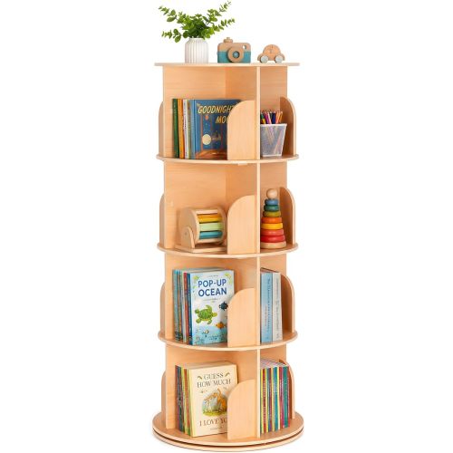 4 Tier Rotating Bookshelf, Small Corner Bookshelf with Large Capacity for Small Space, 360 Display Floor Standing Bookcase Storage Rack for Library, Bedroom, Living Room, Office