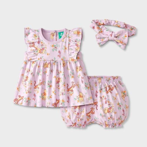 Baby Girls' 3pc Disney Winnie The Pooh Top & Bloomer Shorts Set with Headband - Purple 18M