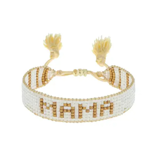 Small White & Gold MAMA  Beaded Bracelet