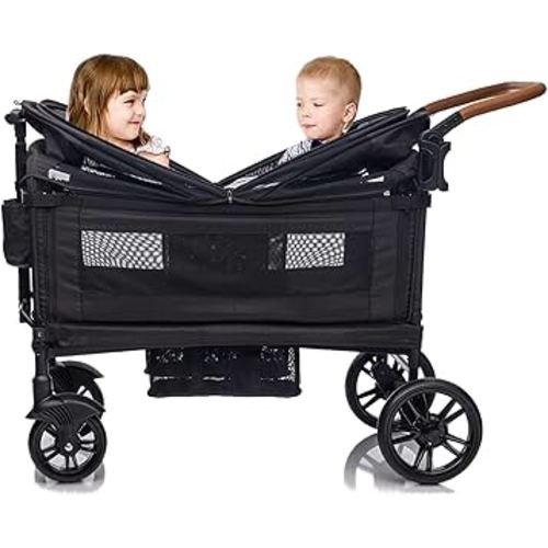 Double Wagon Stroller for Kids&Toddler,Push Pull Lightweight Foldable Travel Umbrella Twins Stroller with 5-Point Harness,Adjustable Handle Bar and Canopy,Foot Wells,Tray Table,Cup Holde